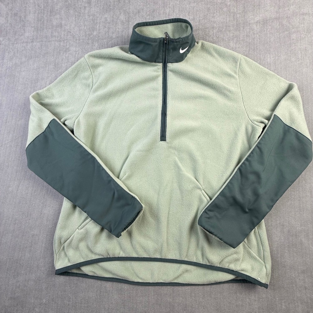 Nike Womens Therma-FIT Fleece Quarter Zip Pullover Sage Green Grey Medium